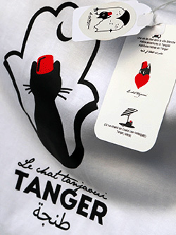 T-shirts souvenirs de Tanger en sérigraphie, Minou le chat tanjaoui